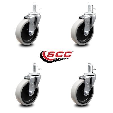Service Caster 4 Inch Thermoplastic Rubber Wheel 10mm Threaded Stem Caster SCC, 4PK SCC-TS05S410-TPRS-M1015-4